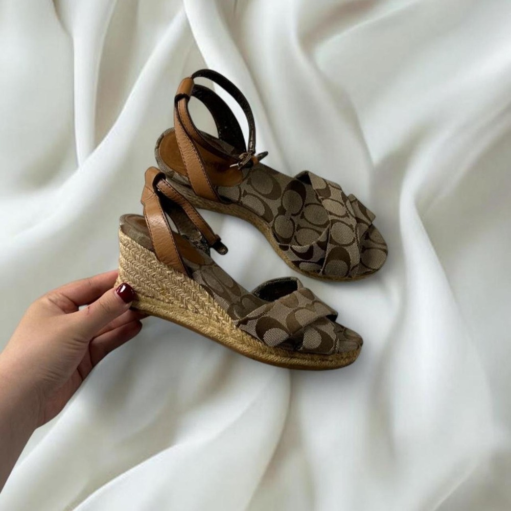 Coach Henley brown signature monogram espadrille wedge sandals y2k mcbling